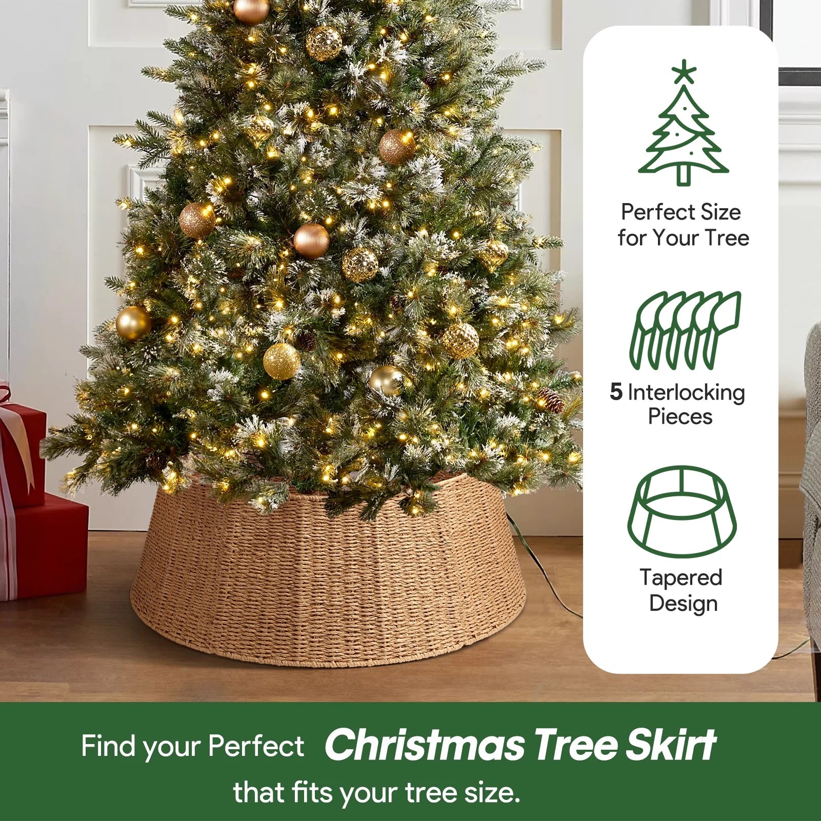 26 Inch Christmas Tree Collar, Christmas Tree Skirt Cover for Christmas Tree Decorations | Rattan (Natural)
