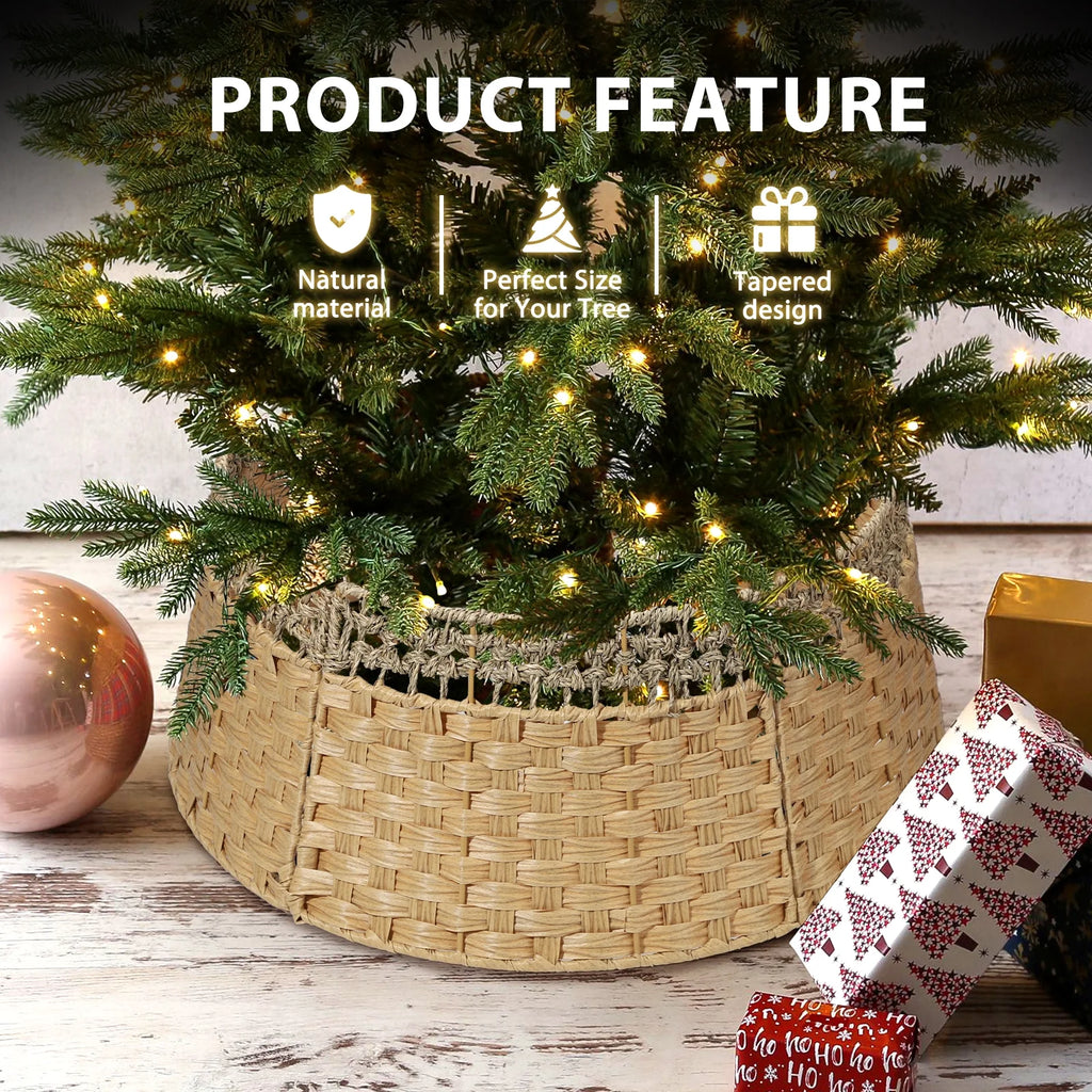 26 Inch Christmas Tree Collar, Christmas Tree Skirt Cover for Christmas Tree Decorations | Wooden | Natural
