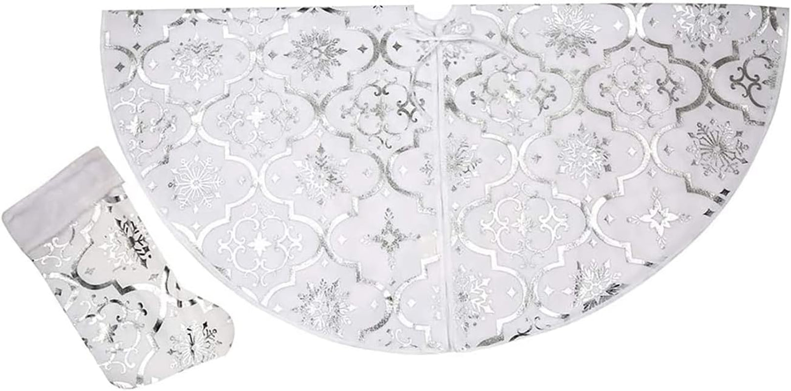 36 Inch Large Christmas Tree Skirt Xmas Soft Cover Mat Decor Snowflake Collar Farmhouse Tree Skirt for Holiday Ornaments Party Home Indoor Decorations (White, 36INCH)