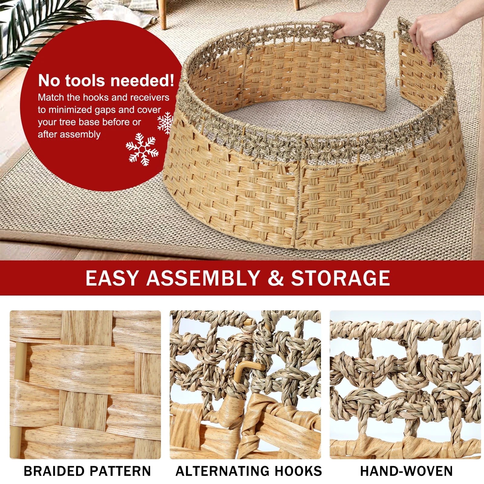 26 Inch Christmas Tree Collar, Christmas Tree Skirt Cover for Christmas Tree Decorations | Wooden | Natural