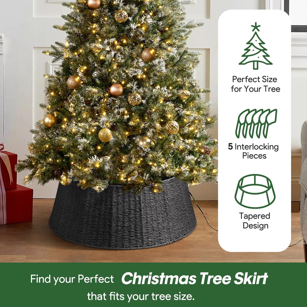 26 Inch Christmas Tree Collar, Christmas Tree Skirt Cover for Christmas Tree Decorations | Rattan (Black)