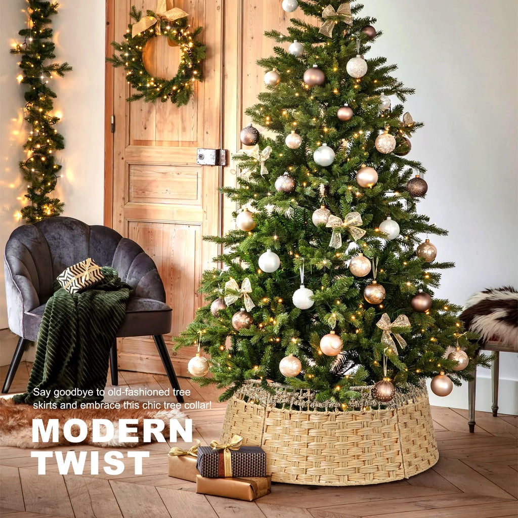 26 Inch Christmas Tree Collar, Christmas Tree Skirt Cover for Christmas Tree Decorations | Wooden | Natural