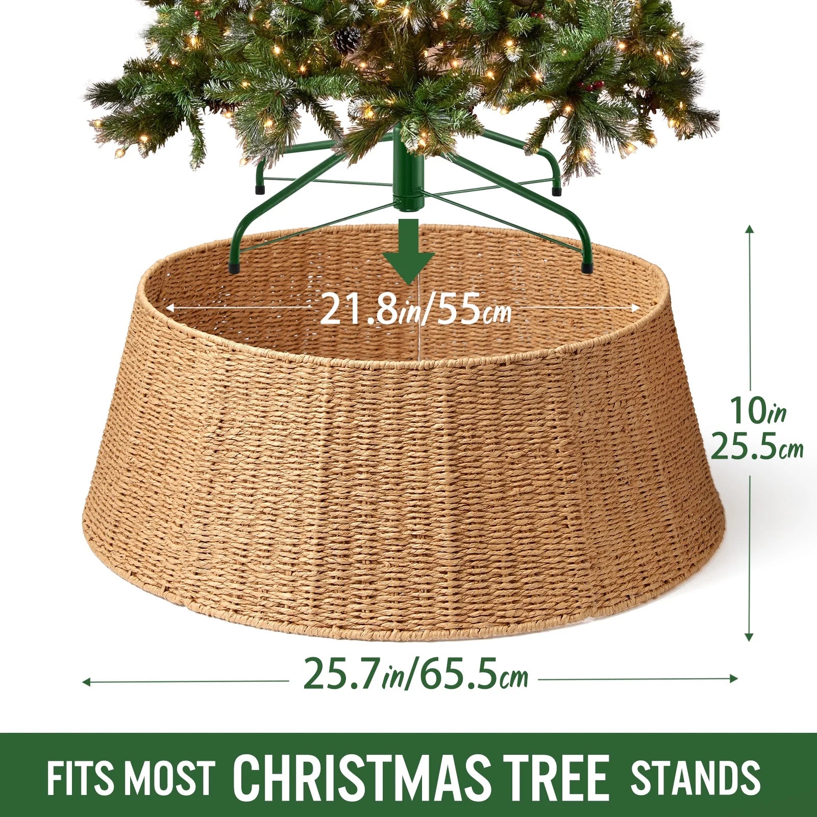 26 Inch Christmas Tree Collar, Christmas Tree Skirt Cover for Christmas Tree Decorations | Rattan (Natural)