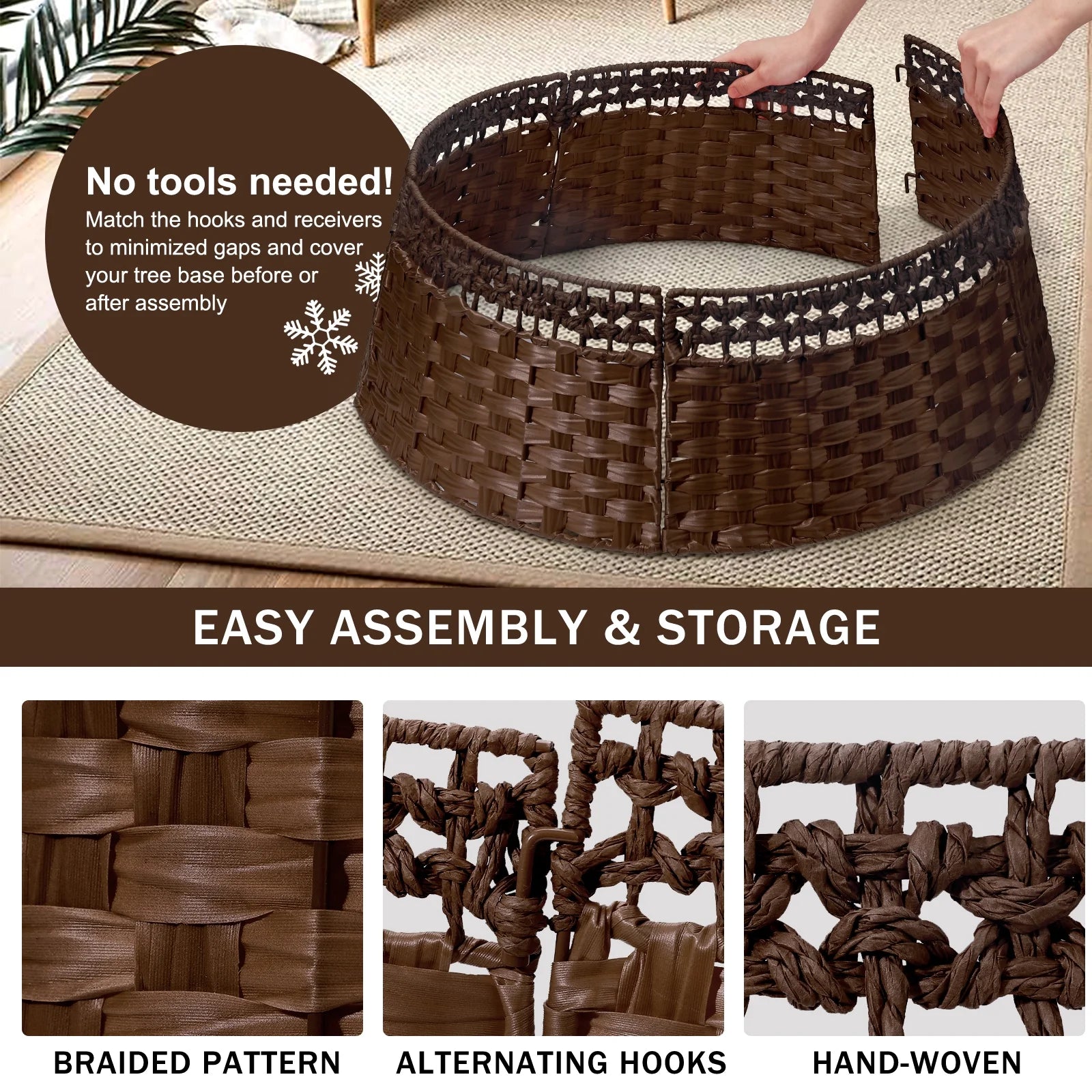 26In Christmas Tree Collar, Handmade Woven Tree Collar, Christmas Tree Skirt for Artificial Trees | Wooden | Brown