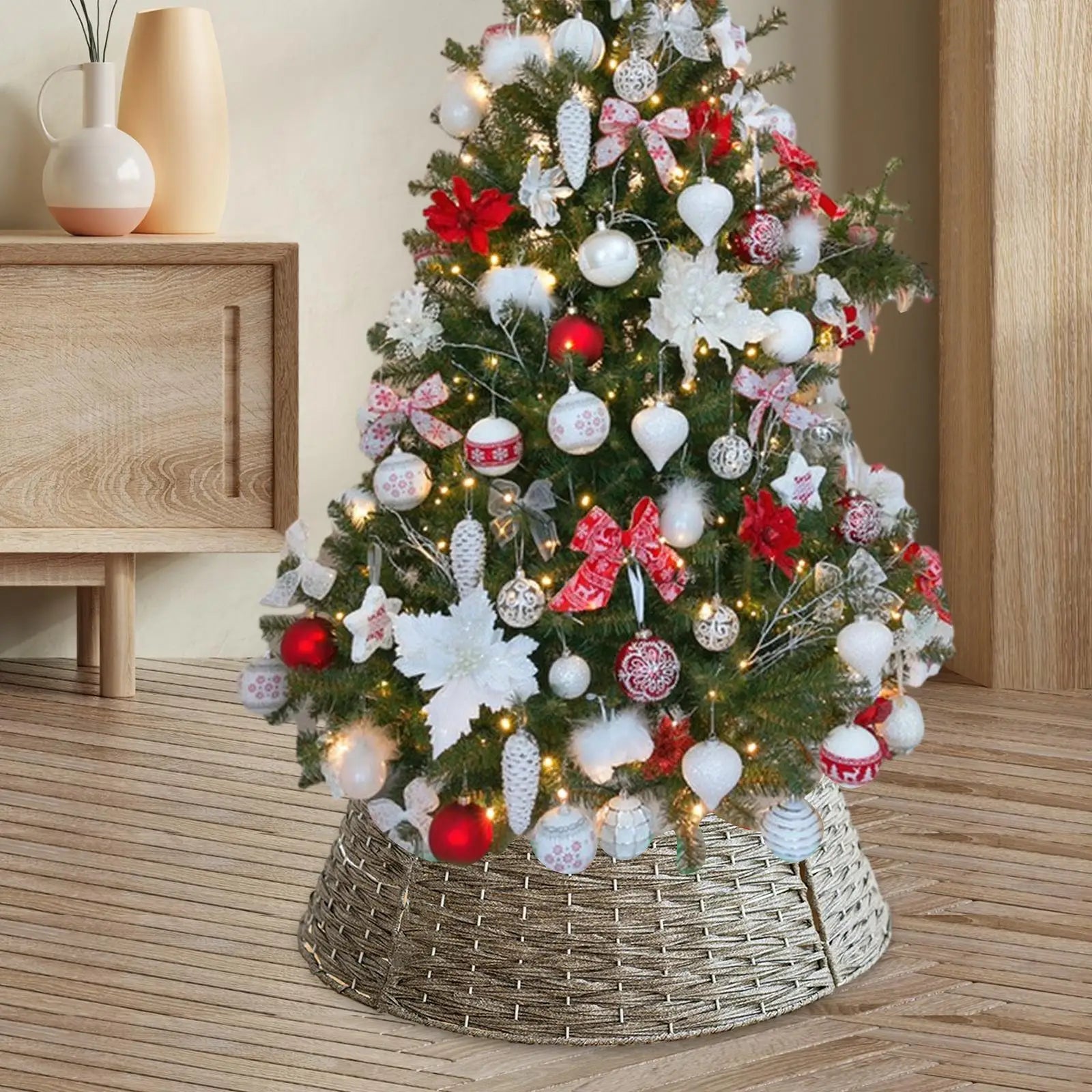 Christmas Tree Skirt  Decorative Rustic Collections  Xmas Tree Stand Basket Xmas Tree Skirt Base Cover - 60X17 cm