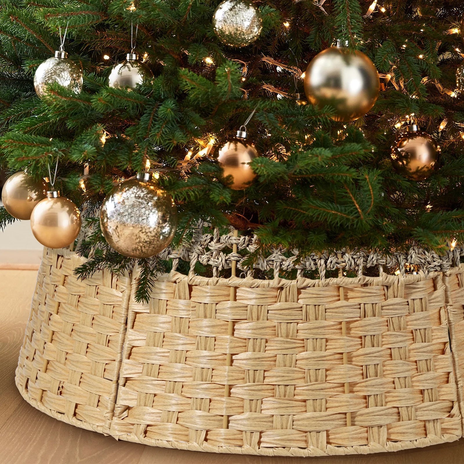 26 Inch Christmas Tree Collar, Christmas Tree Skirt Cover for Christmas Tree Decorations | Wooden | Natural