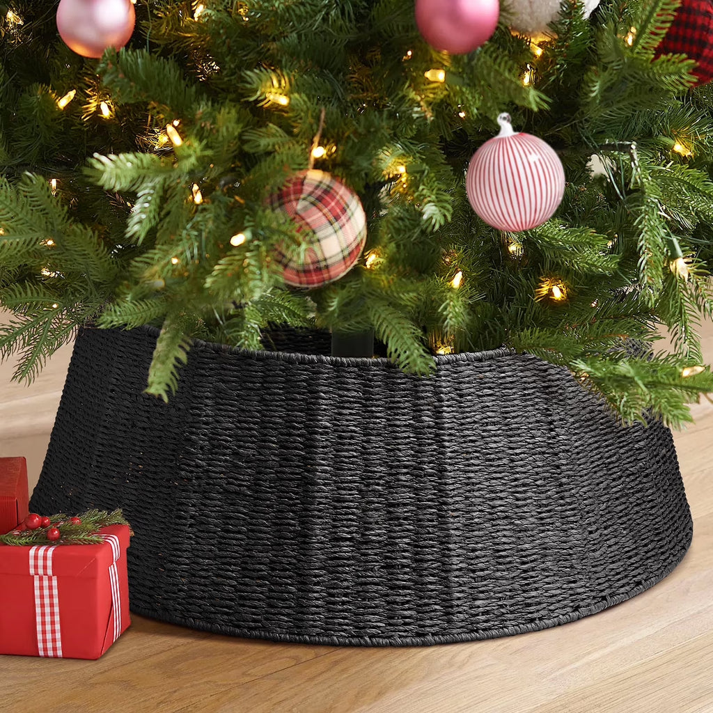 26 Inch Christmas Tree Collar, Christmas Tree Skirt Cover for Christmas Tree Decorations | Rattan (Black)