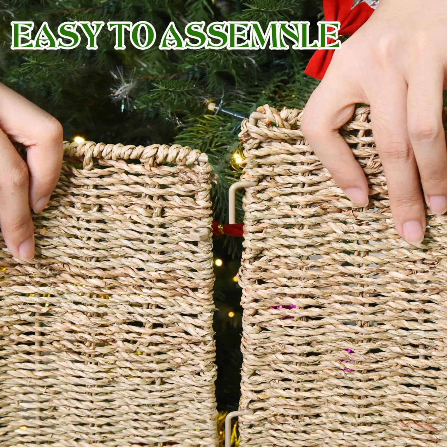 Rattan Christmas Tree Collar Basket - Rustic Handcrafted Tree Ring