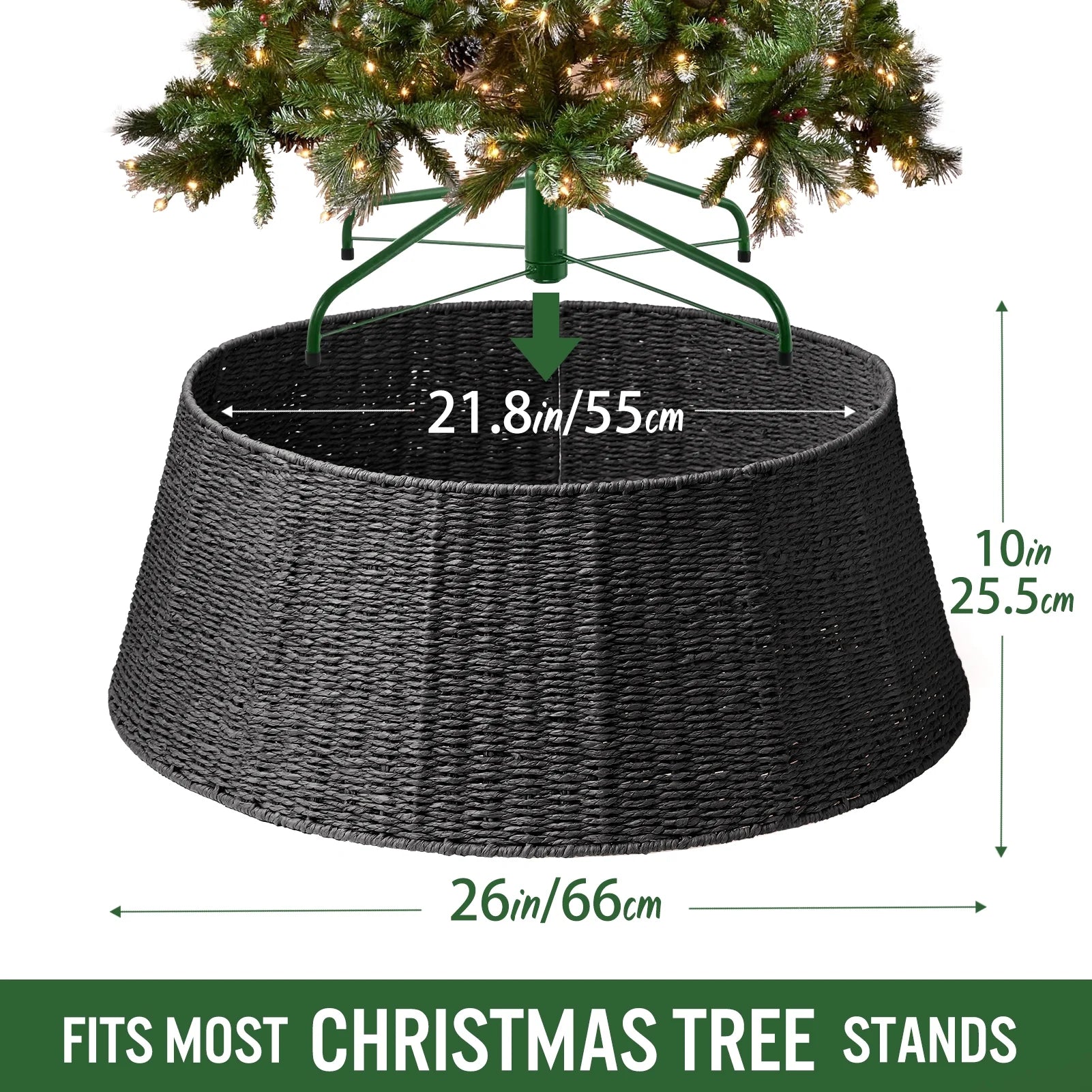 26 Inch Christmas Tree Collar, Christmas Tree Skirt Cover for Christmas Tree Decorations | Rattan (Black)