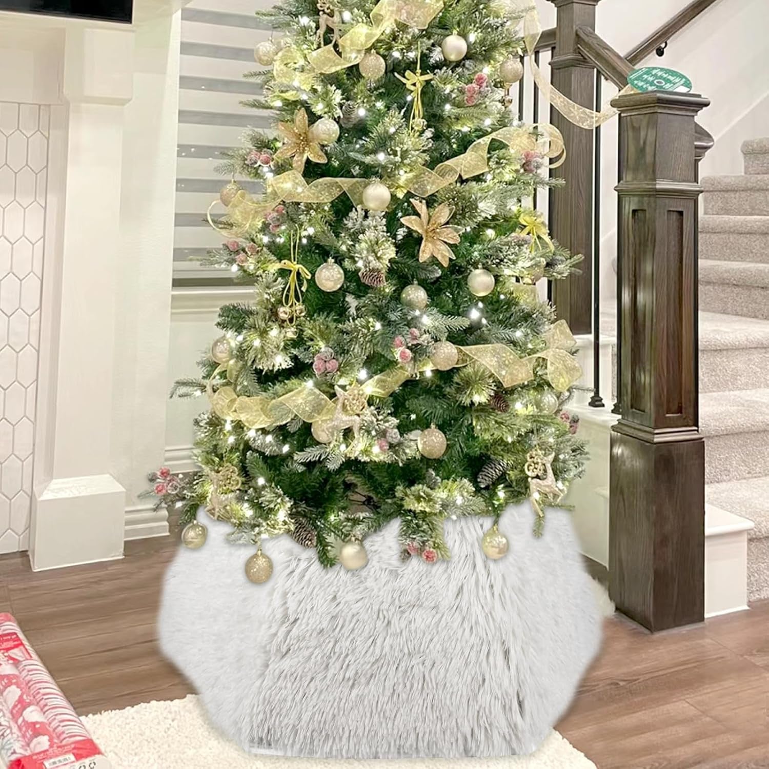 22 Inch Christmas Tree Collar Christmas Tree Skirts Tree Ring Christmas Decorations for Party Holiday Home Decoration