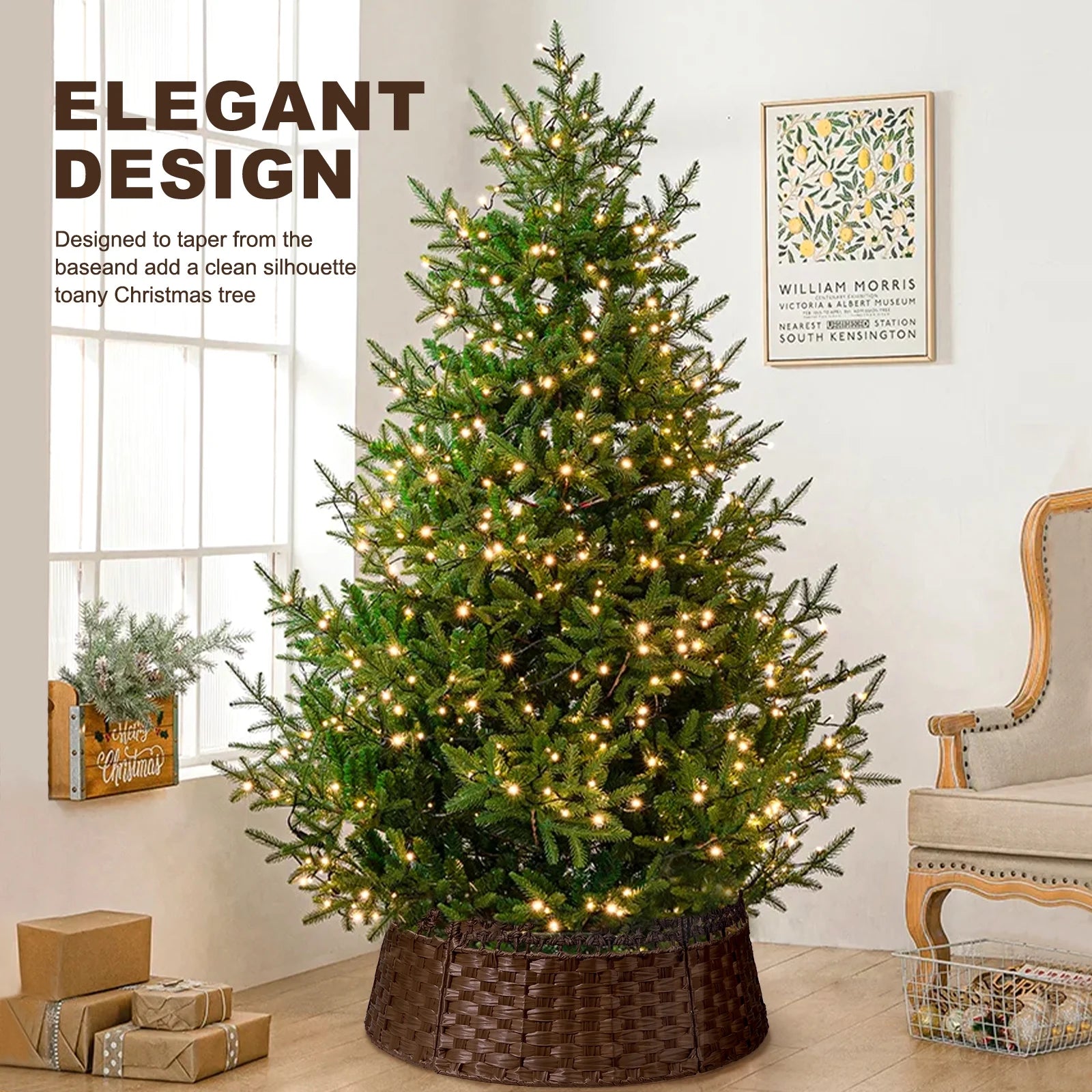 26In Christmas Tree Collar, Handmade Woven Tree Collar, Christmas Tree Skirt for Artificial Trees | Wooden | Brown