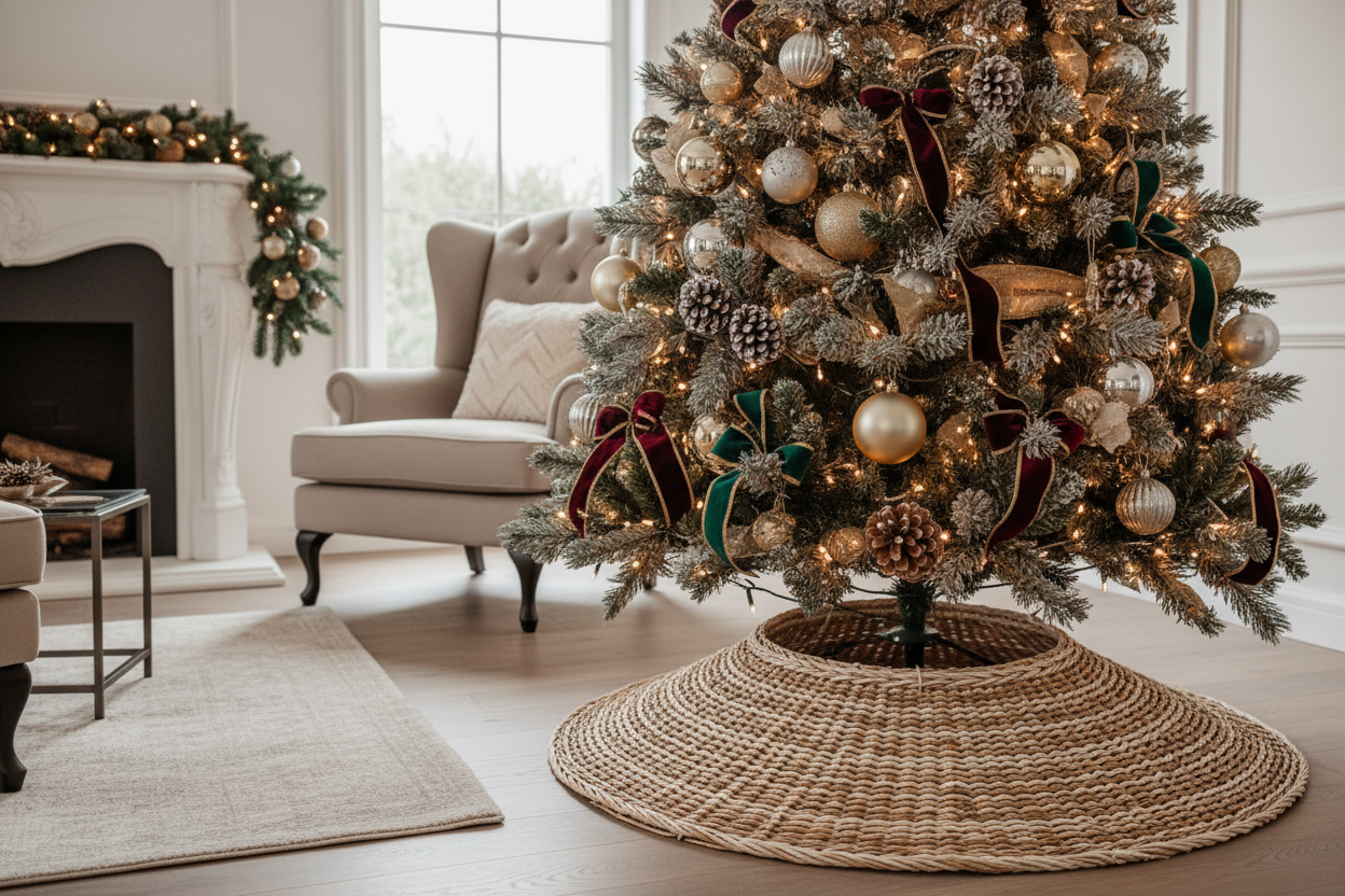 Luxury rattan christmas tree skirt 